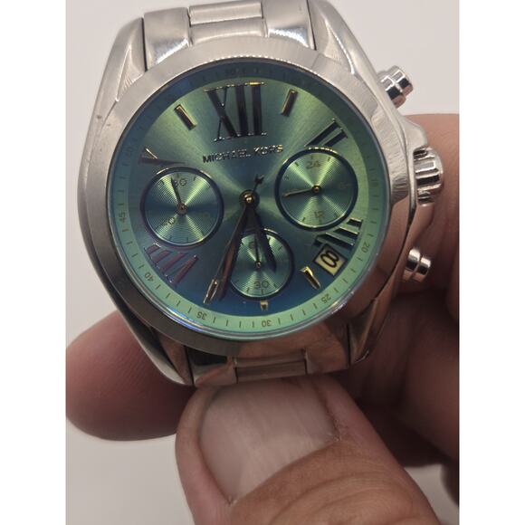 Michael Kors Bradshaw MK-6197 Stainless Steel Irridescent Flash-Lens Teal Watch. - Picture 10 of 11